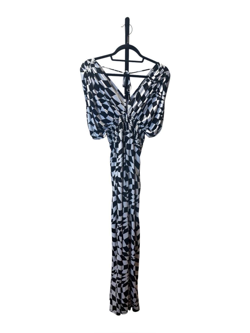 Emerald Black & White Checkered V-Neck Jumpsuit